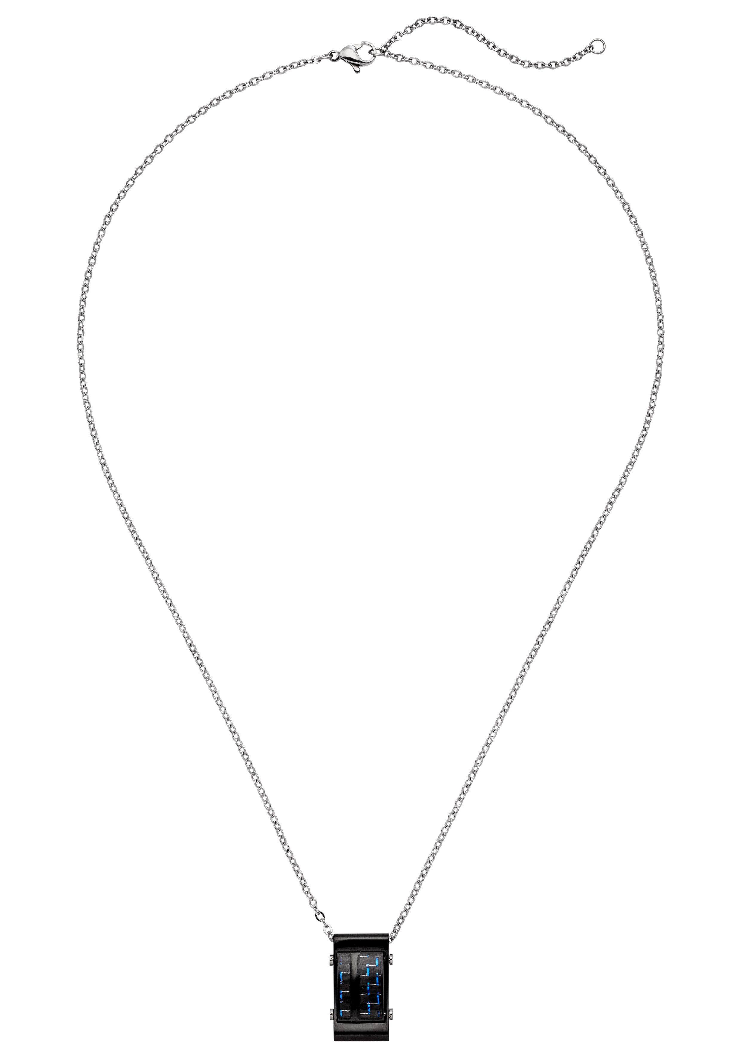 JOBO Kette mit Anhänger Herrenkette mit Carbon kombiniert, Edelstahl 55 cm