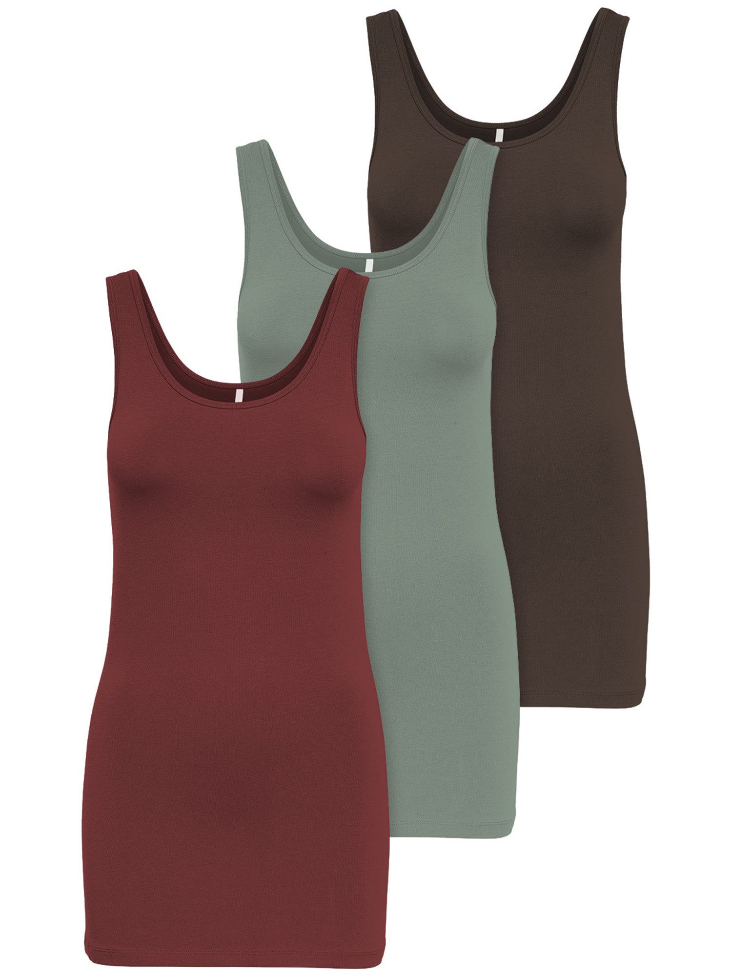 ONLY Tanktop Live Love (3-tlg) Lange Tops, elastische Baumwollqualität