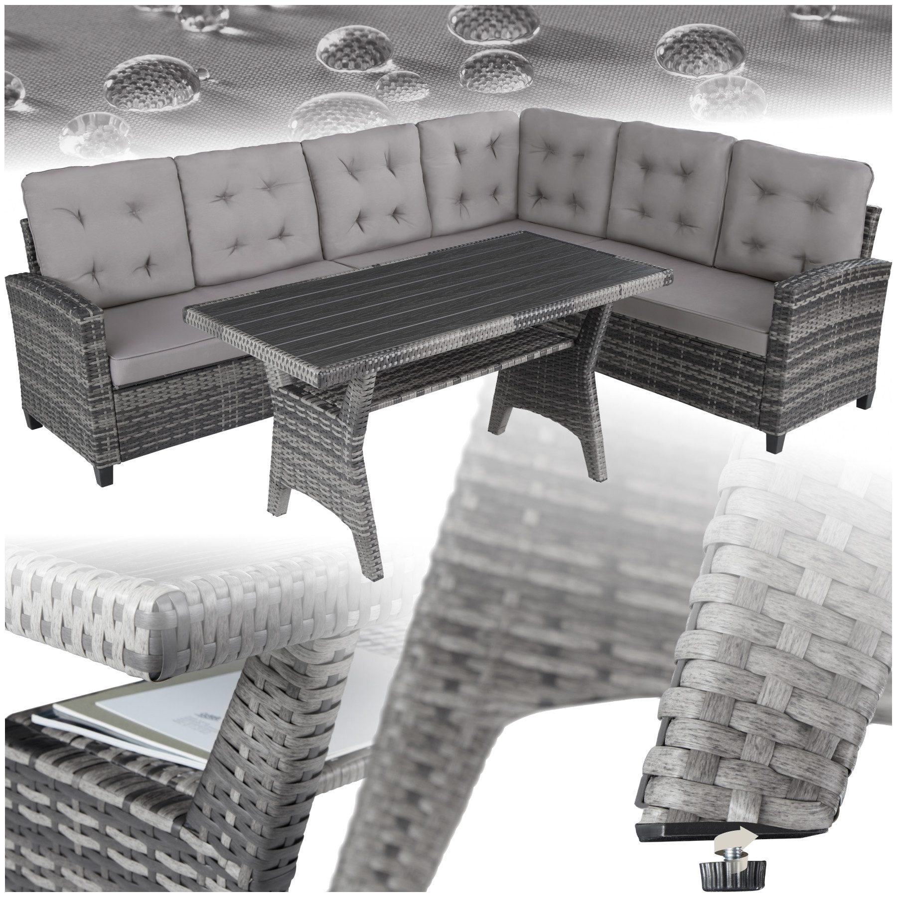 tectake Loungeset Rattan Lounge, (Set., 3-tlg), Stabiles Gestell aus robust günstig online kaufen