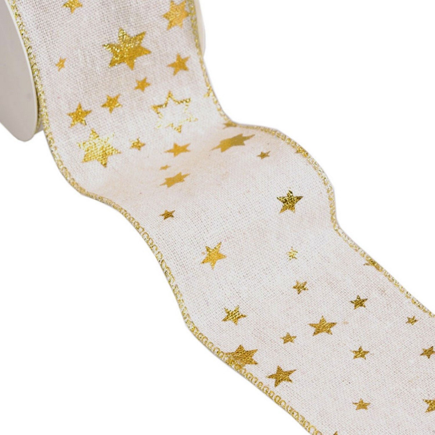 Deko AS Dekoband Dekoband "Sterne" - mit Drahtkante - 65mm - 10m - col. 02 Natur-Gold