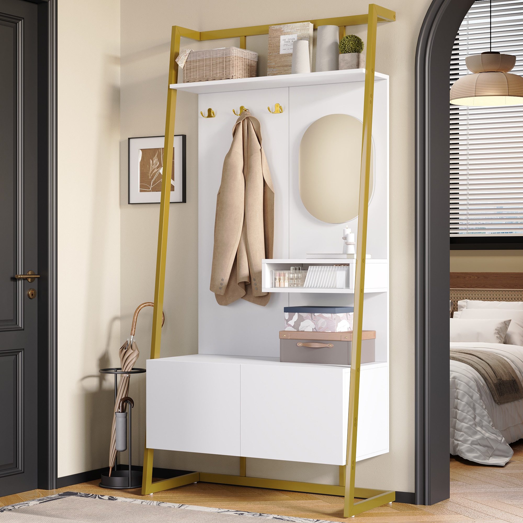 Merax Kompaktgarderobe mit Spiegel, Garderoben-Set aus Holz & Metall (1-St) günstig online kaufen