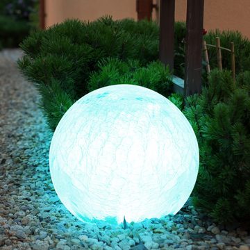etc-shop LED Gartenleuchte, LED-Leuchtmittel fest verbaut, Farbwechsel, Außen Steckleuchte Farbwechsel Kugellampe Glas Gartenleuchte