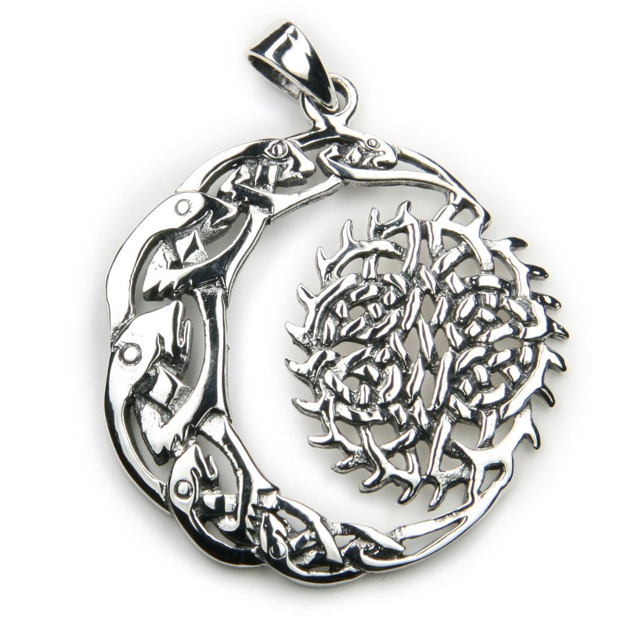 NKlaus Kettenanhänger 3,2cm Kettenanhänger Keltische Sonne Mond Silber, 925 Sterling Silber Silberschmuck für Damen