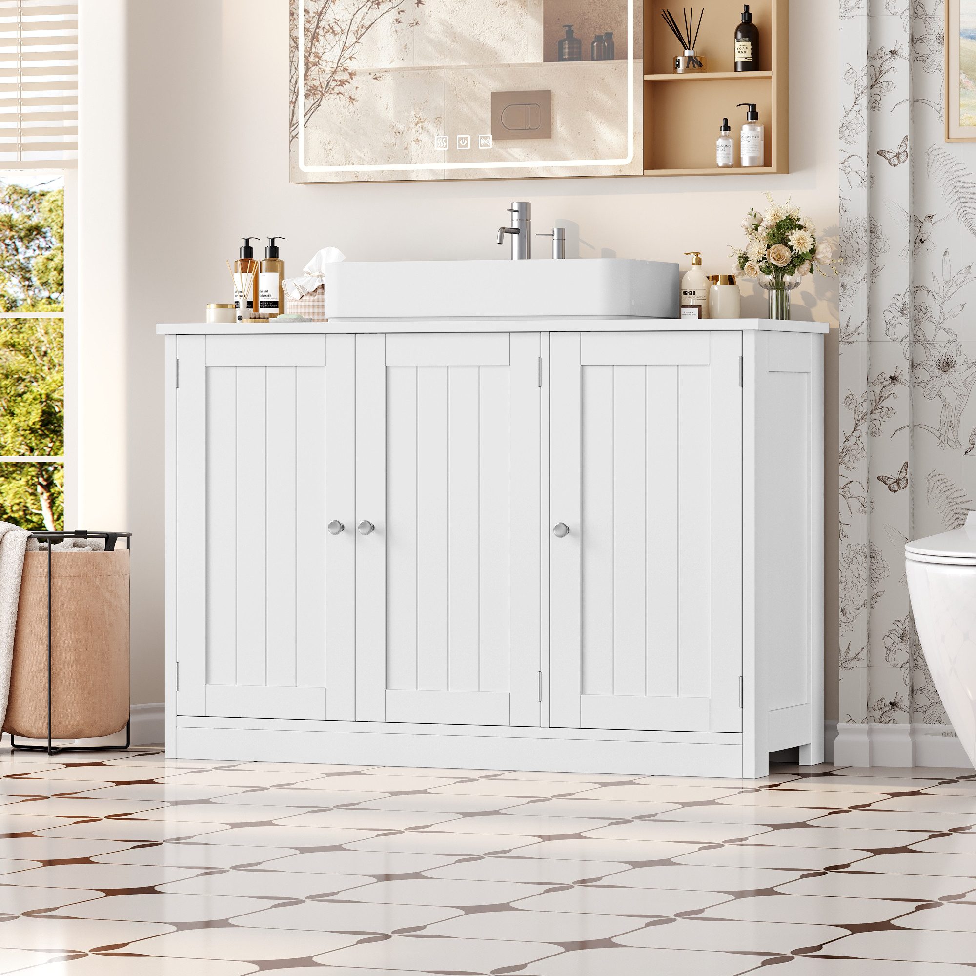 Homfa Waschbeckenunterschrank Unterschrank Badezimmerschrank mit 3 Türen, B günstig online kaufen