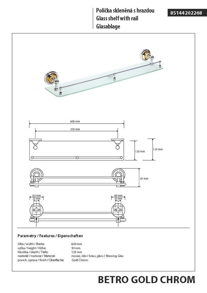 BRILLANTBAD® Duschablage BETRO GOLD Doppelhandtuchhalter Messing Gold Chrom Bad & WC >> Bohren