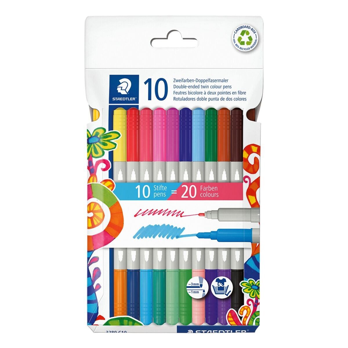 STAEDTLER Filzstift 3280, (10-tlg), 10er-Set, Doppelfasermaler