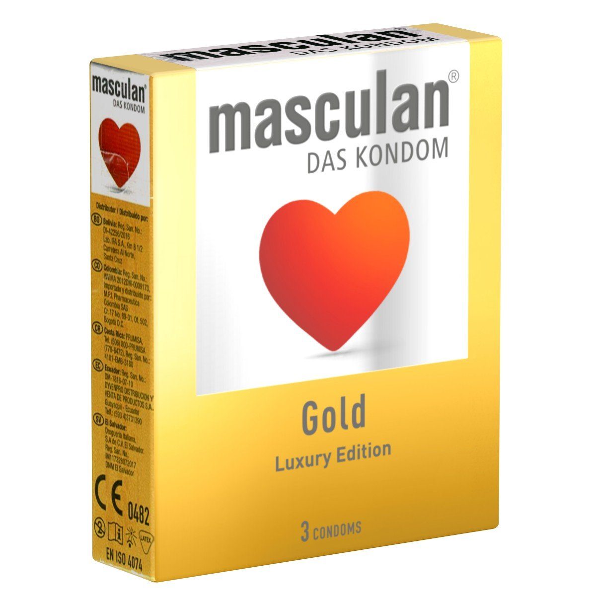 Masculan Kondome Gold Packung mit, 3 St., goldfarbige Kondome mit zartem Vanilleduft