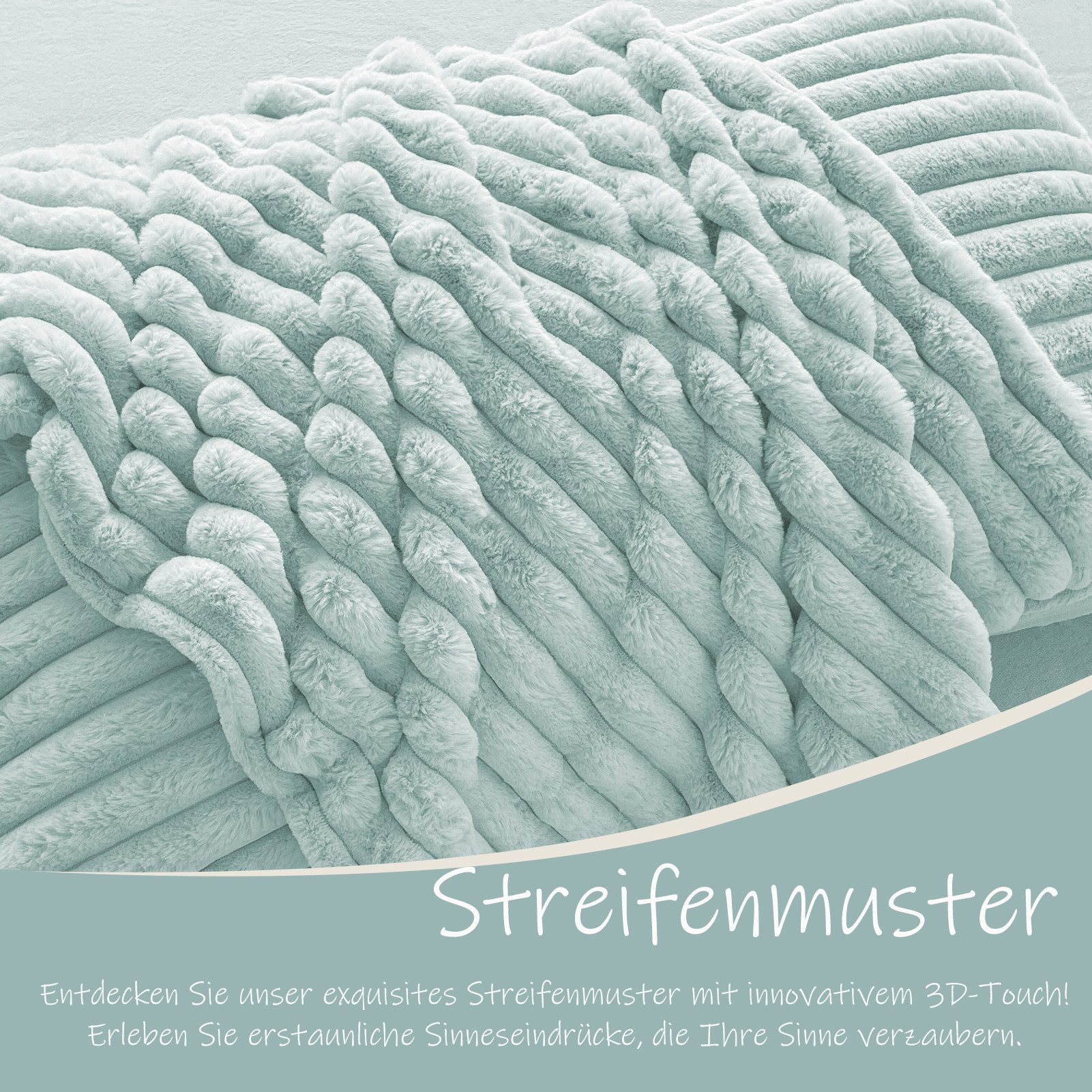 KEAYOO Bettwäsche Flauschiger Kunstfell-Streifen, 2 teilig, Plüsch Bettwäsche 135x200 cm für Winter Kissenbezug 80x80 cm