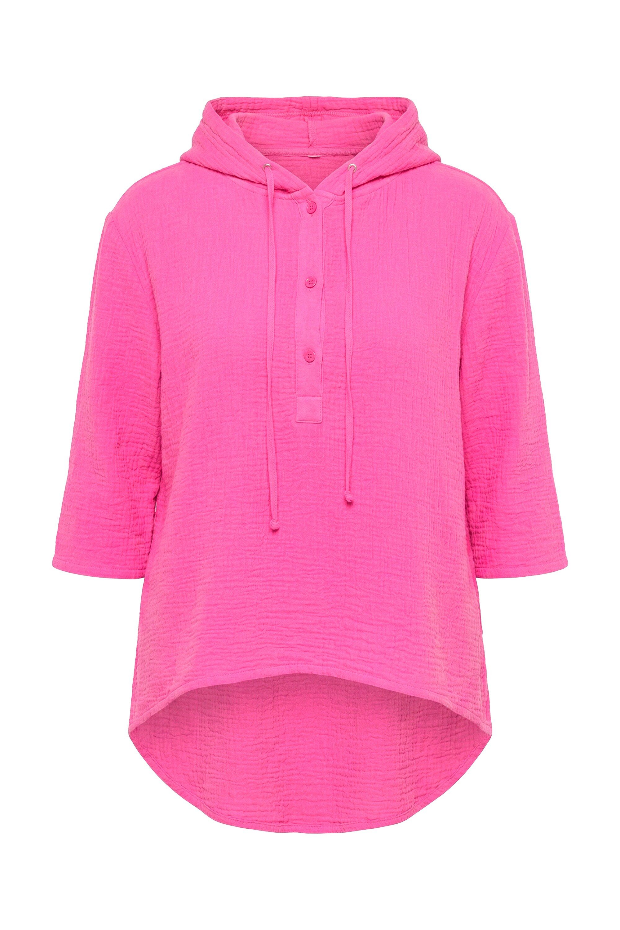 Longbluse Bluse A-Linie Musselin Kapuze