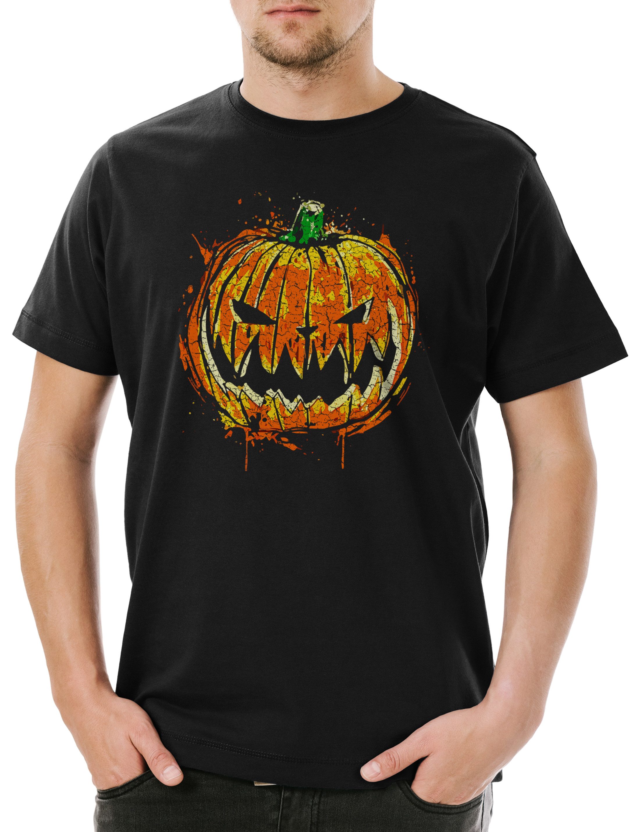 Print-Shirt Pumpkin Head Herren T-Shirt Kürbis Gesicht Laterne Halloween Horror