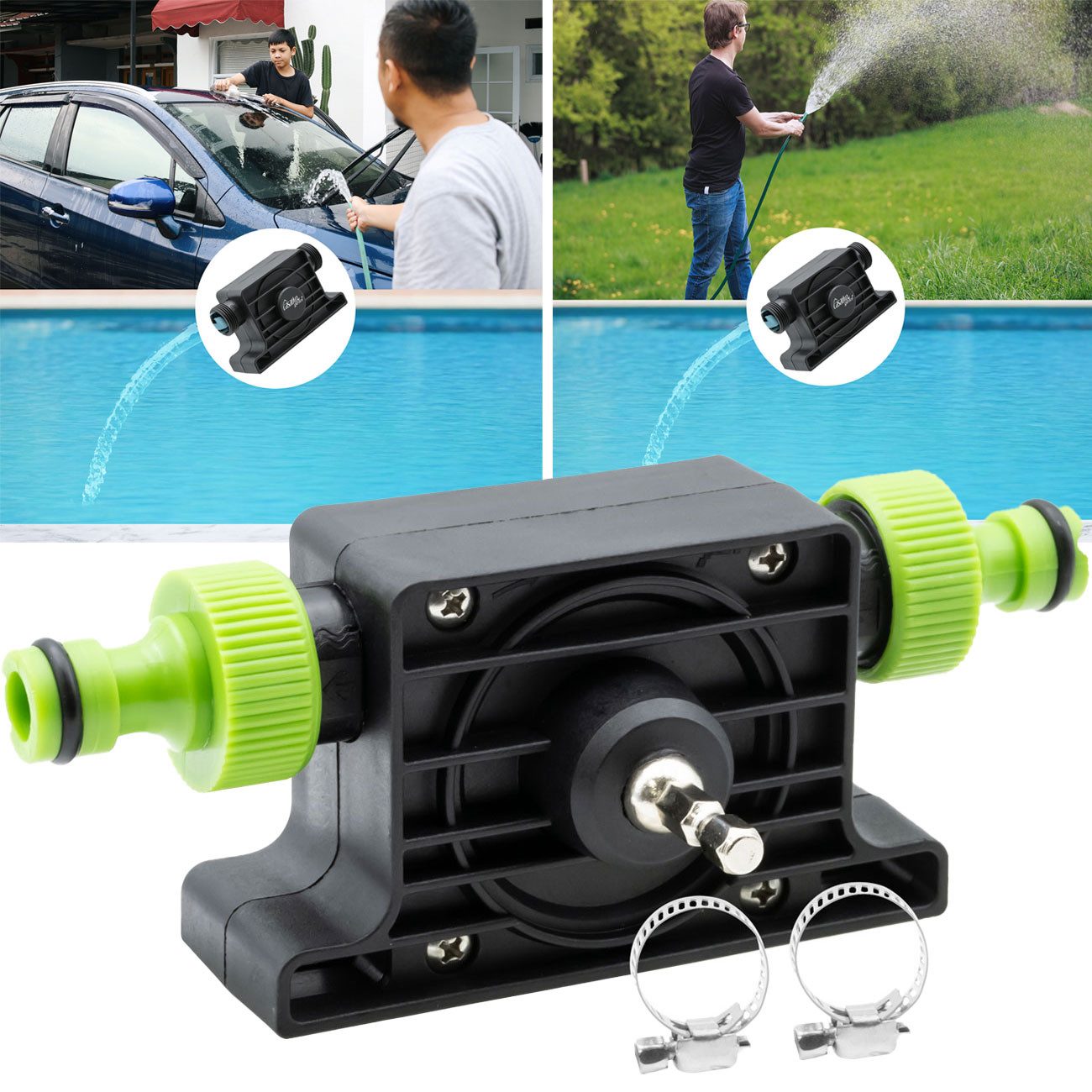 Casativo Wasserpumpe Bohrmaschinenpumpe 1200L/h, inkl. Klick-Adaptern & Schellen (1-tlg), Ideal fürs Camping und zum Befüllen von Pools