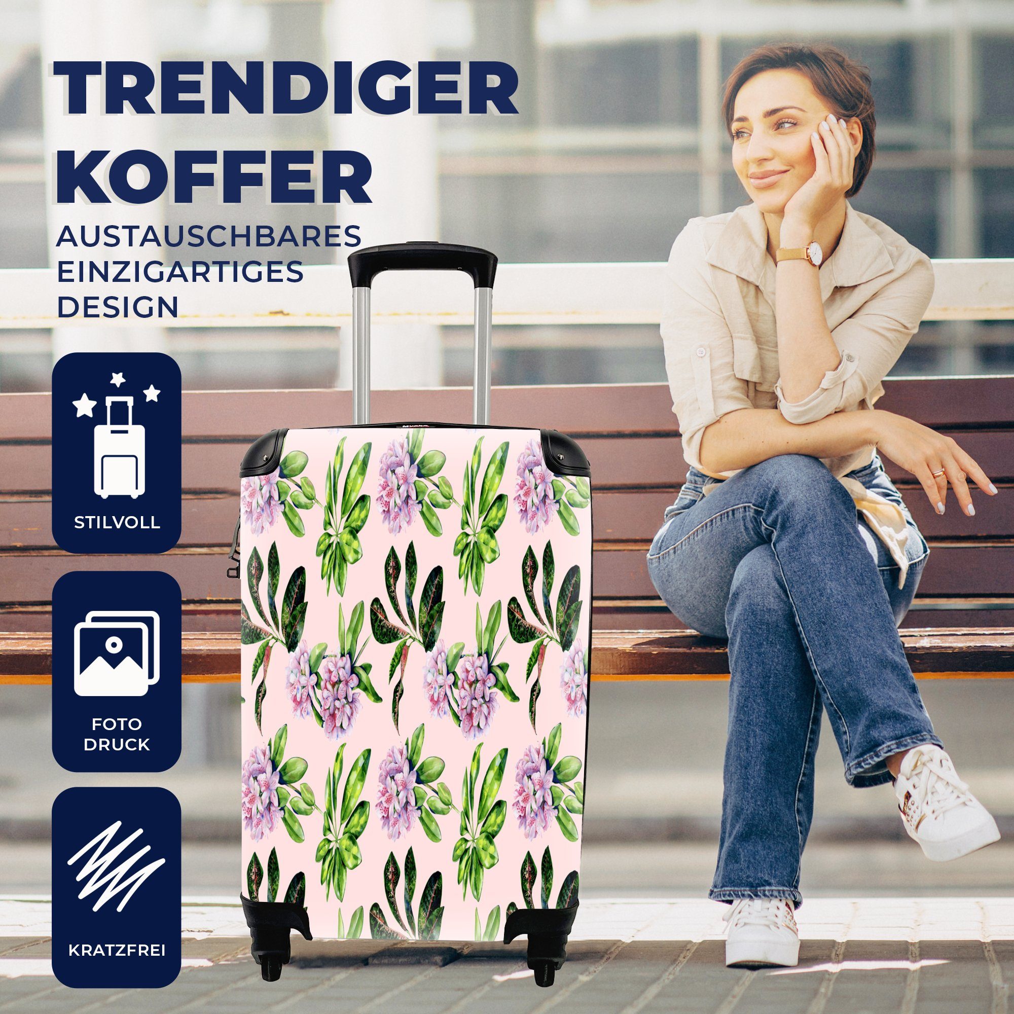 Rollen, Reisetasche Ferien, Reisekoffer Handgepäck Blätter rollen, Blumen Trolley, für 4 Handgepäckkoffer Hortensie, MuchoWow mit - -