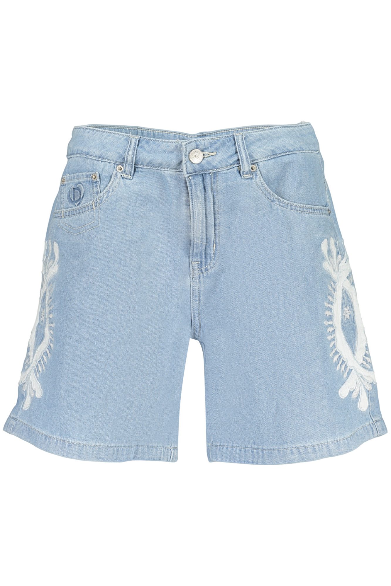 Desigual 2-in-1-Shorts Blaue Damen-Jeansshorts mit Stickerei und 5 Taschen - Wakanda Design