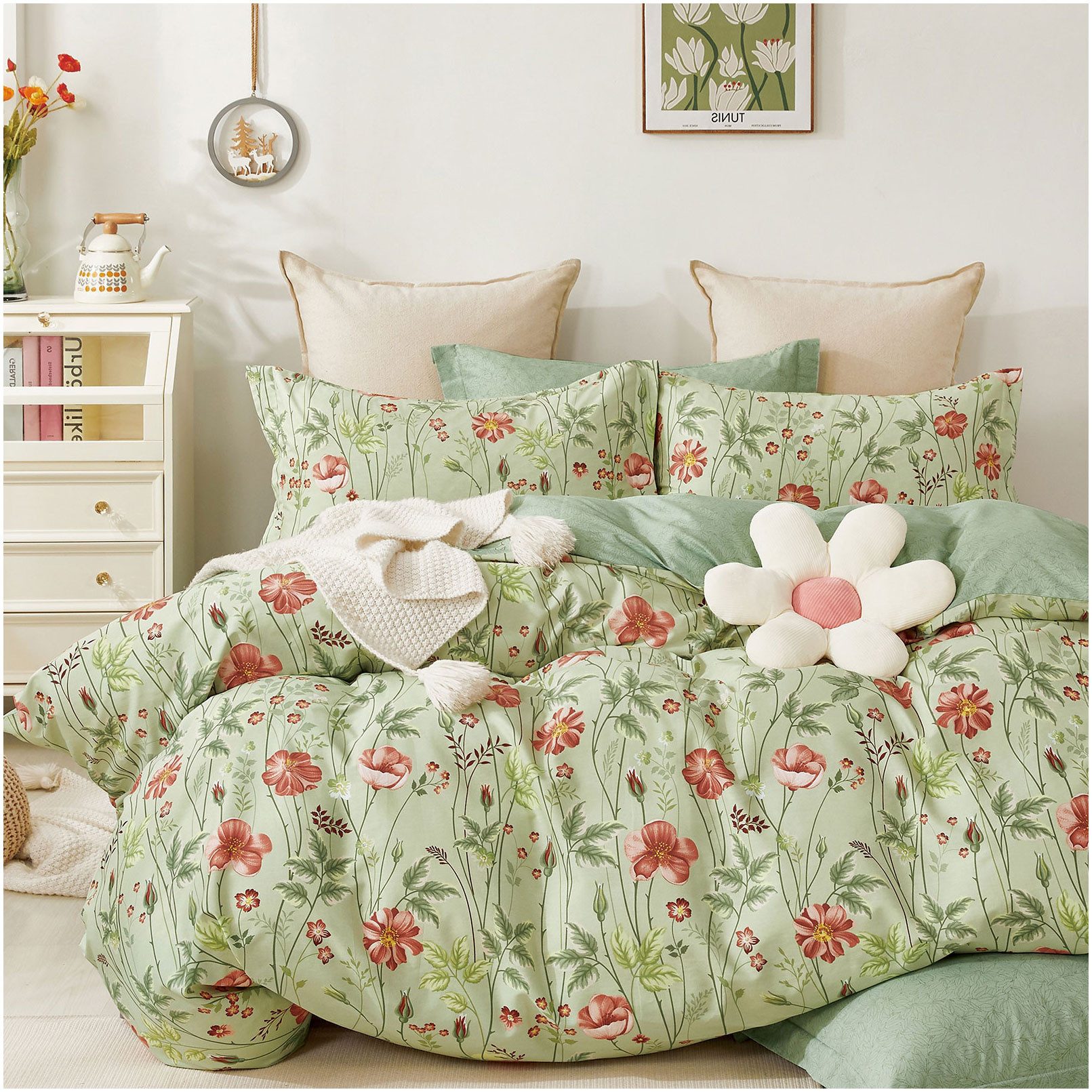 KEAYOO Bettwäsche Blumenbettwäsche 135x200cm Bettbezug 80x80cm Kissenbezug, günstig online kaufen