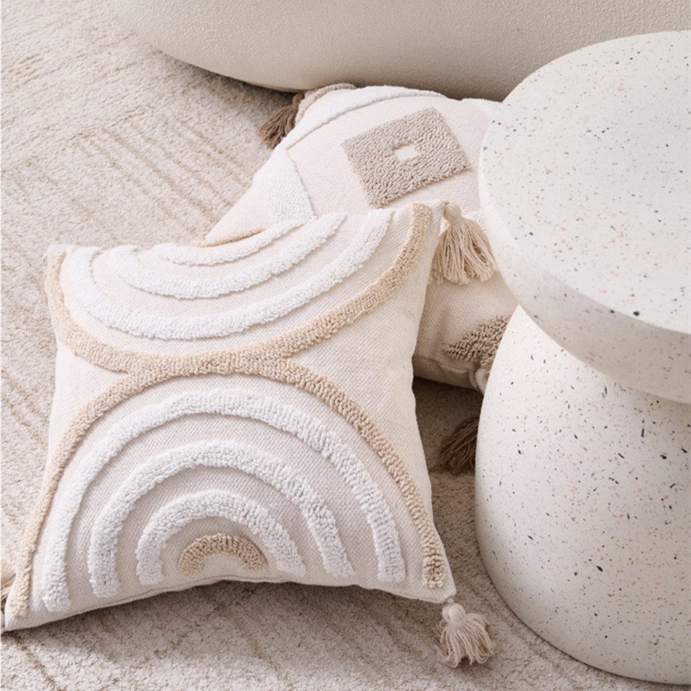 Refttenw Kissenbezüge Boho Kissenbezug 45x45cm 2er Set Getuftete Kissenhülle, Quaste, Modern Dekokissen für Couch Wohnzimmer