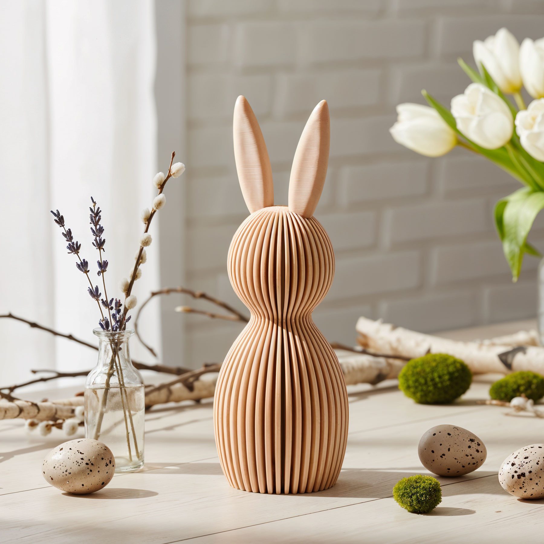 Levandeo® Osterhase Osterhase Figur H16cm Beige Natur 3D Deko Figur Ostern Osterdeko Tisch