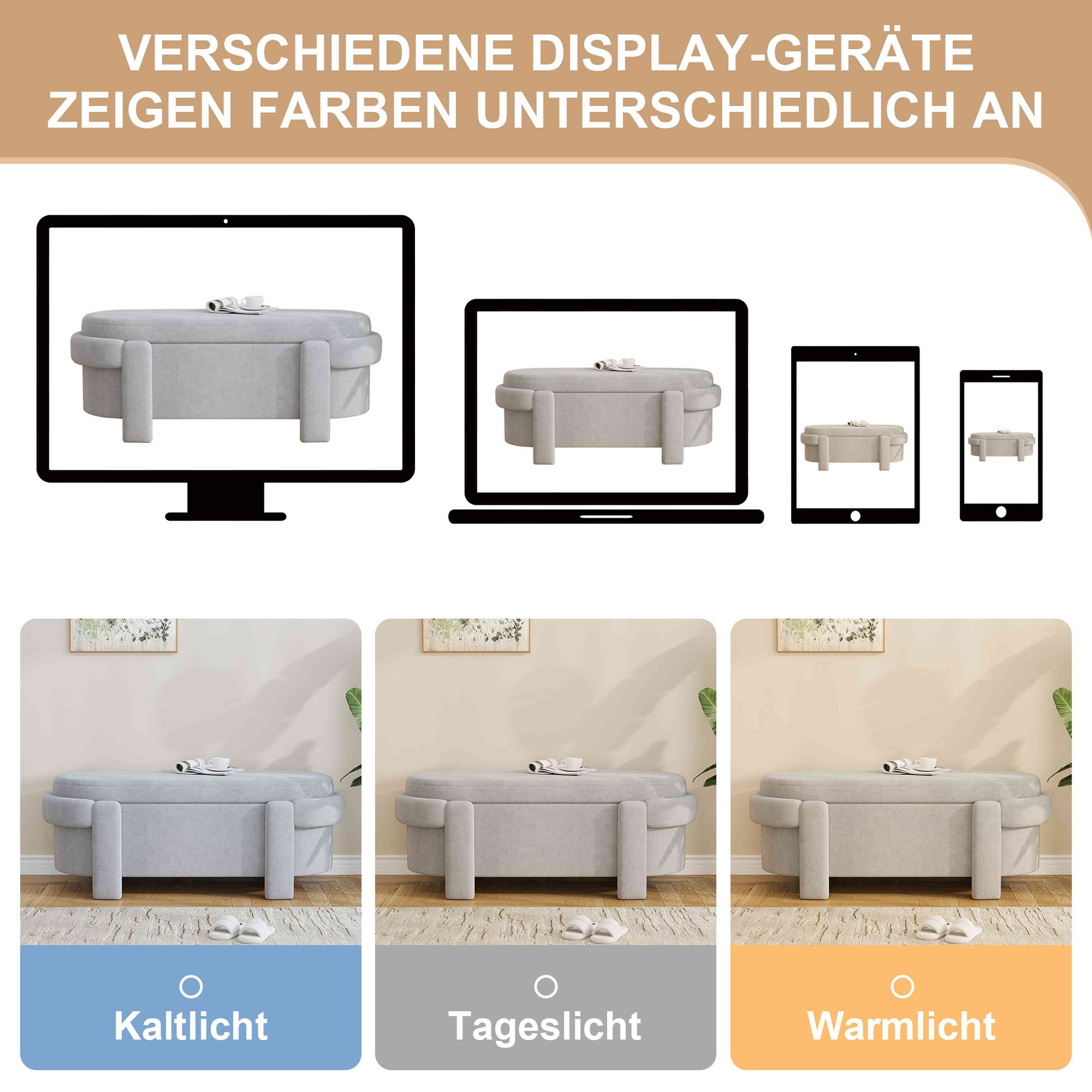 BlingBin Bettbank Sitzbank (121,5 cm Aufbewahrungsbank mit Klappdeckel, 1-St., Gepolsterte Sitzbank mit Stauraum aus Fleece), mit verstecktem Stauraum, Truhe für Schlafzimmer, Flur und Wohnzimmer