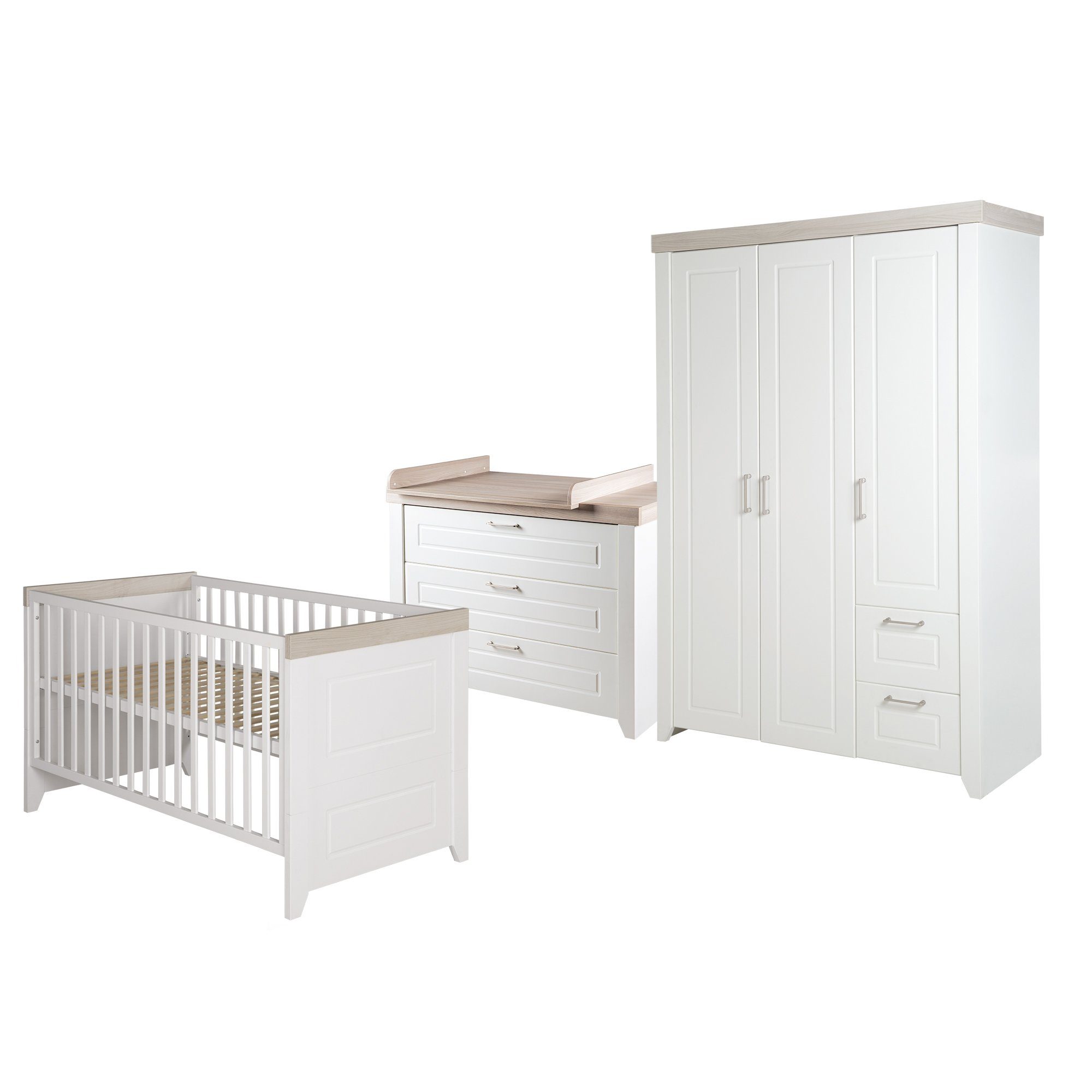 Wickelkommode, Babyzimmer-Komplettset Schrank, Gitterbett, umbaubar 3-türiger Felicia, roba®