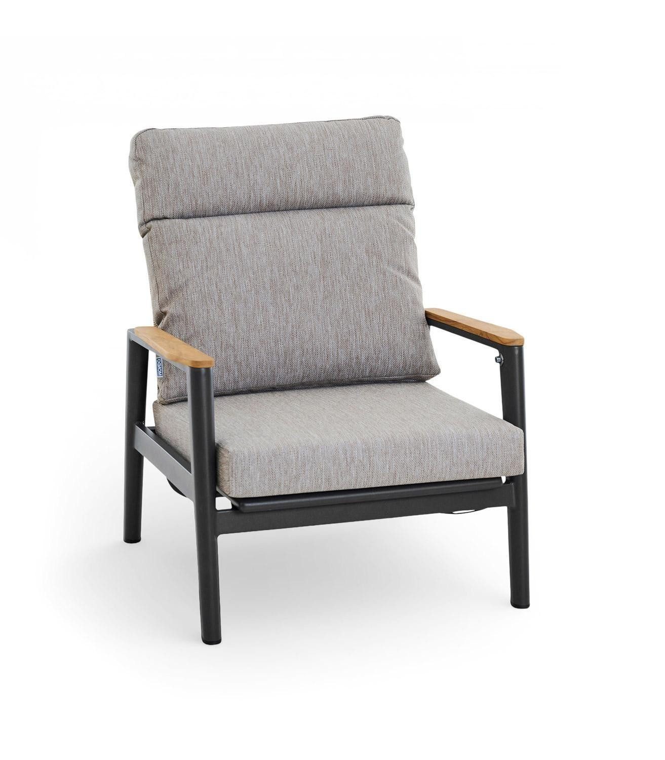 MONDO Gartenstuhl LATEA, Anthrazit, Grau, Taupe, Aluminium, Teakholz, Seil, verstellbare Rückenlehne, B 79 x H 92 x T 86 cm