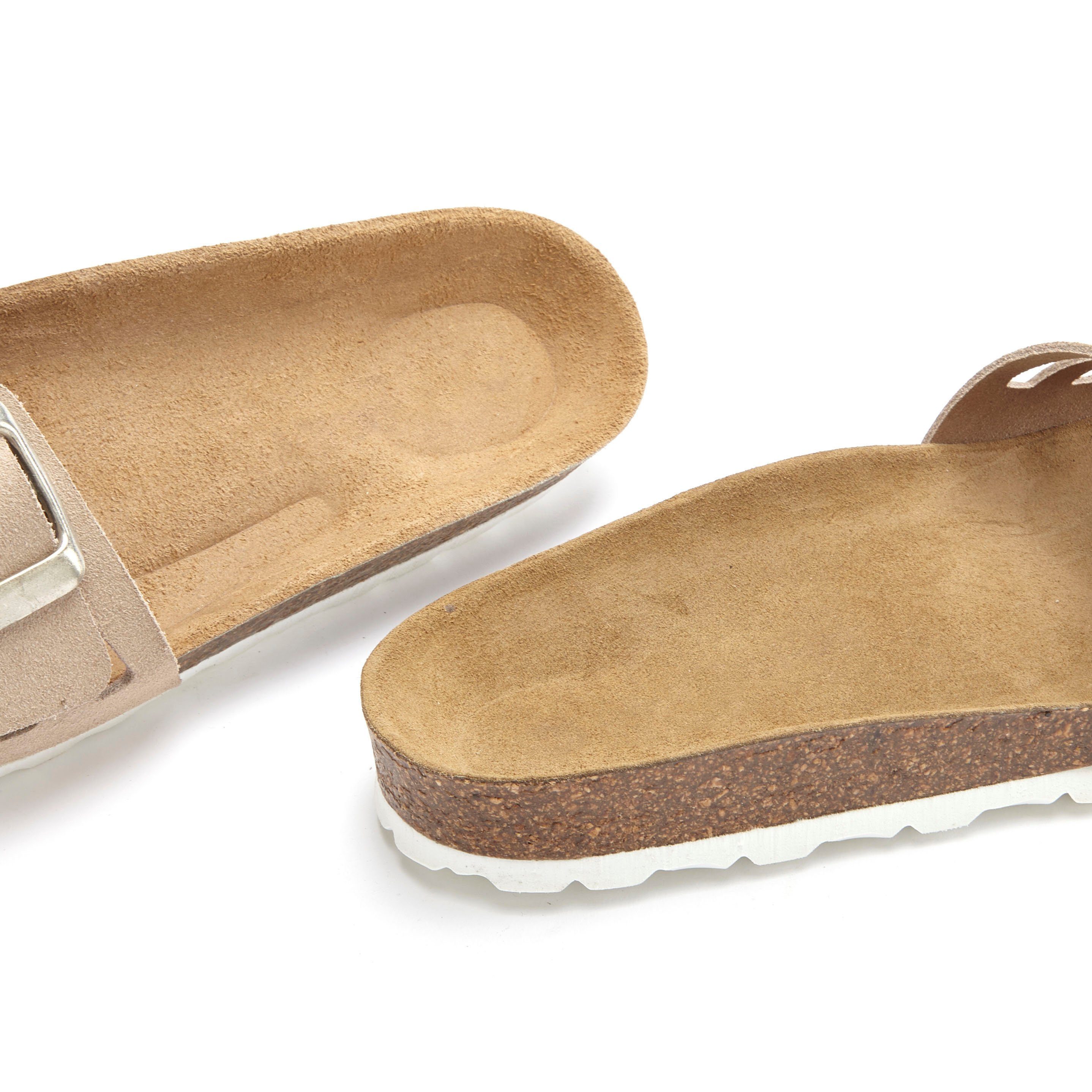 Leder, Mule, Korkfußbett offener hochwertiges Elbsand Sandale, beige Schuh, weiches Pantolette