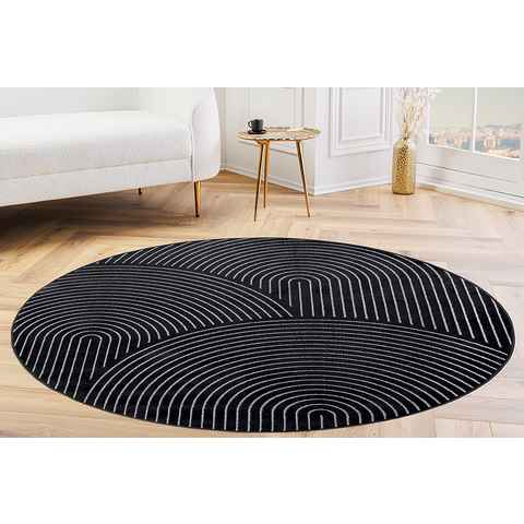 Teppich ILLUSION Ø160cm schwarz, riess-ambiente, rund, Höhe: 5 mm, Wohnzimmer · Baumwolle · Viskose · geometrisches Design · Kurzflor