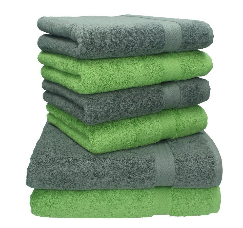Betz Handtuch Set 6-TLG. Handtuch-Set Premium 100% Baumwolle 2 Duschtücher  4 Handtücher Farbe anthrazit und apfelgrün, 100% Baumwolle