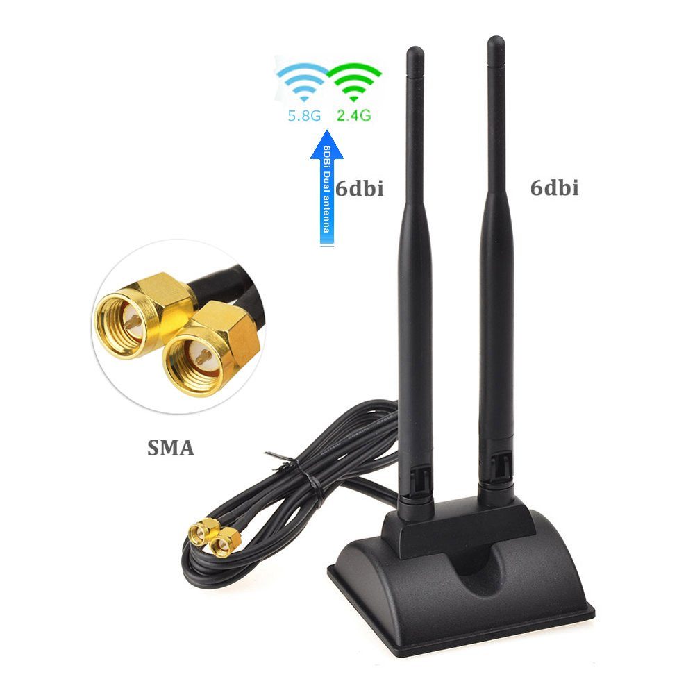 Bolwins A23C WiFi Antenne 2.4G 5.8G 2x 6dBi SMA Adapter Kabel Magnet Standfuss WLAN-Antenne (2.4G 5.8G WiFi Signal, für Innenbereich, Verstärkung: 6 dB), 2x 6DB Verstärkung, 3m Kabel mit Magnetfuß