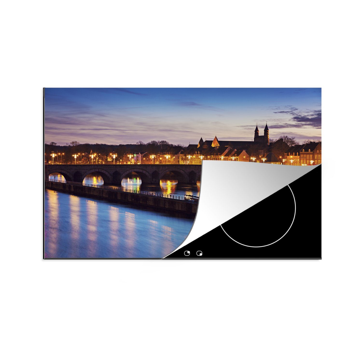 MuchoWow Herdblende-/Abdeckplatte Licht - Brücke - Maastricht, Vinyl, (1 tlg), 81x52 cm, Induktionskochfeld Schutz für die küche, Ceranfeldabdeckung