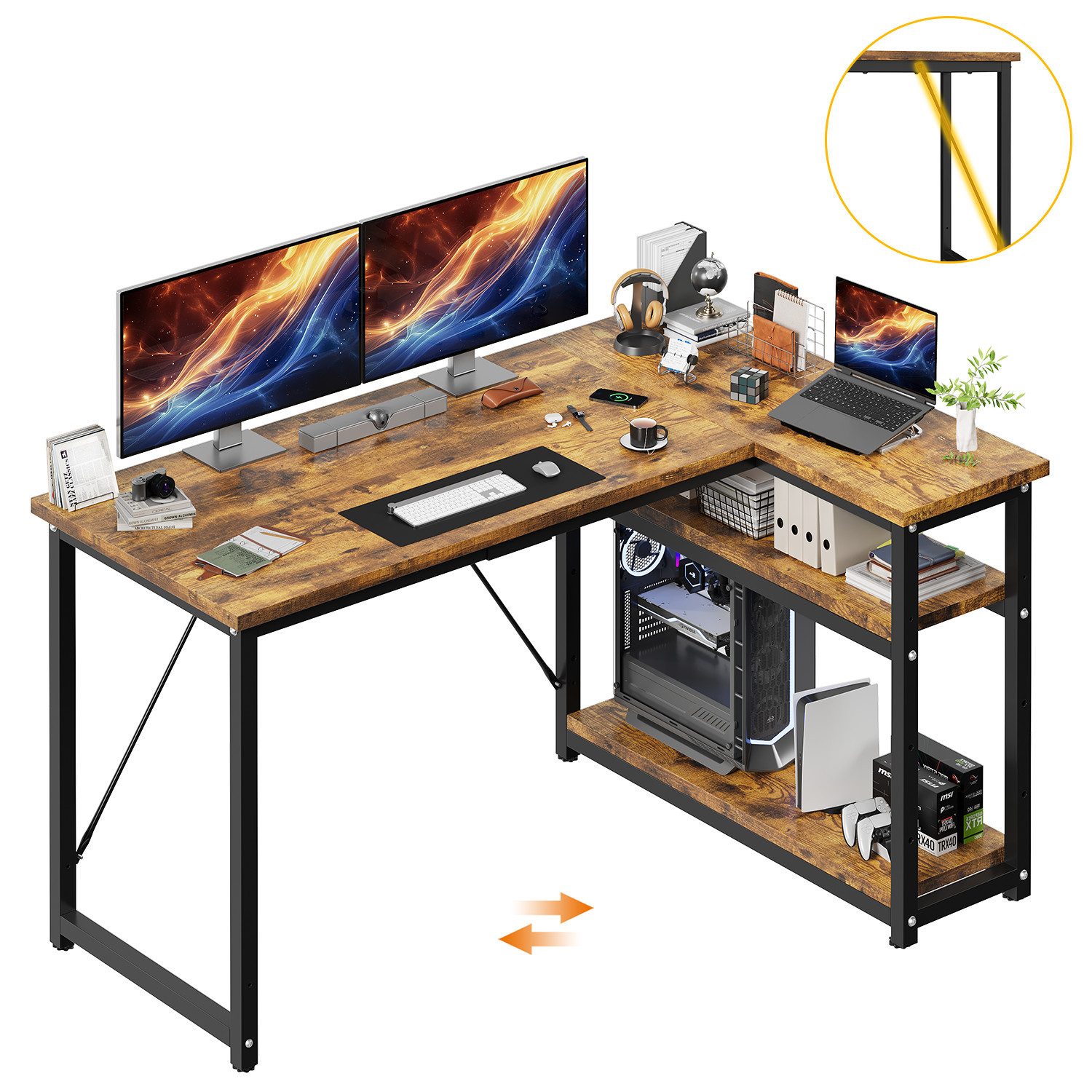 Eckschreibtisch Eckschreibtisch Umkehrbarer L-förmiger Computer schreibtisch mit Hutch