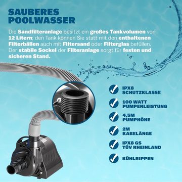 monzana Sandfilteranlage Sandfilteranlage Set, 4,5 m³/h inkl. 320g Filterbälle 2in1 Adapter Ø32mm – 38mm 4 Wege