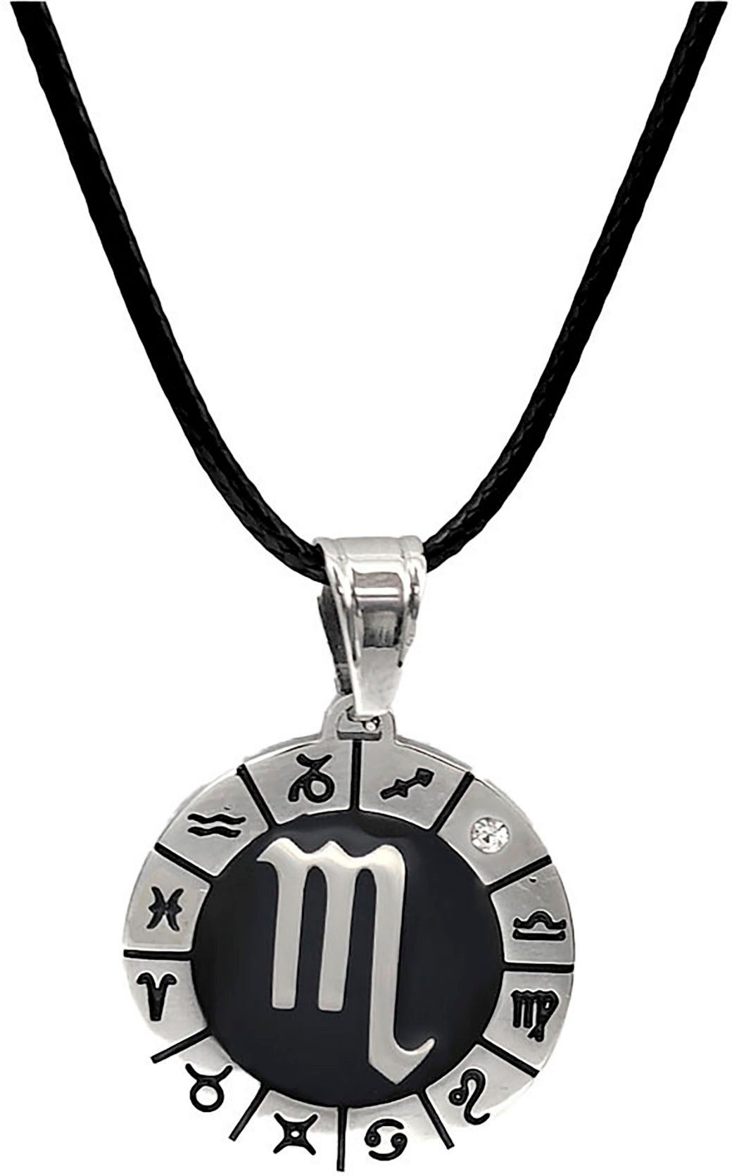 Firetti Kette mit Anhänger Schmuck Geschenk Edelstahl Leder Halsschmuck Halskette Sternzeichen, Made in Germany - mit Similistein
