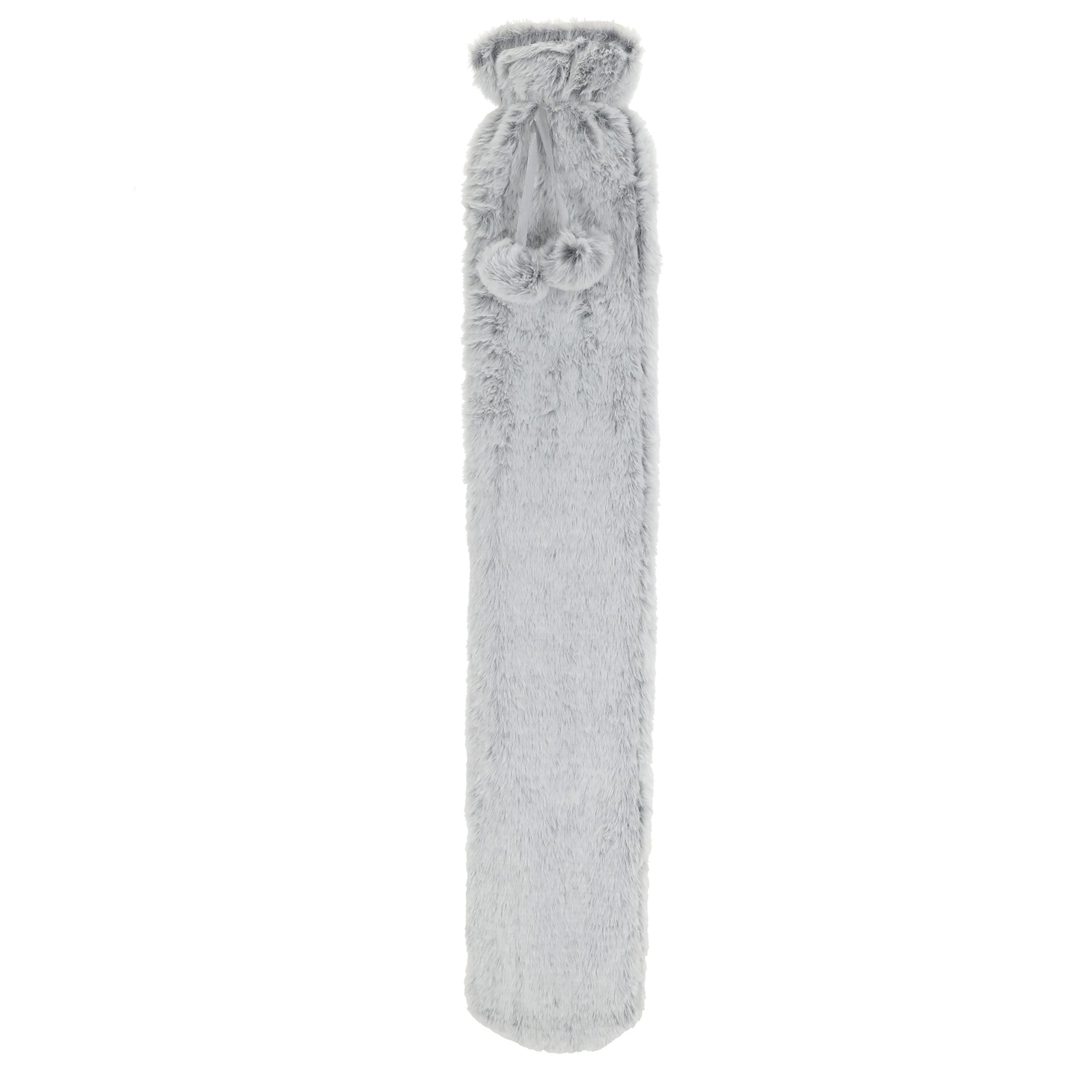 Annastore Wärmflasche Extra lange Wärmflasche Schlauch L 72 cm - Füllmenge 2 Liter, Aus Kautschuk mit kuscheligem Bezug, Bettflasche Lang