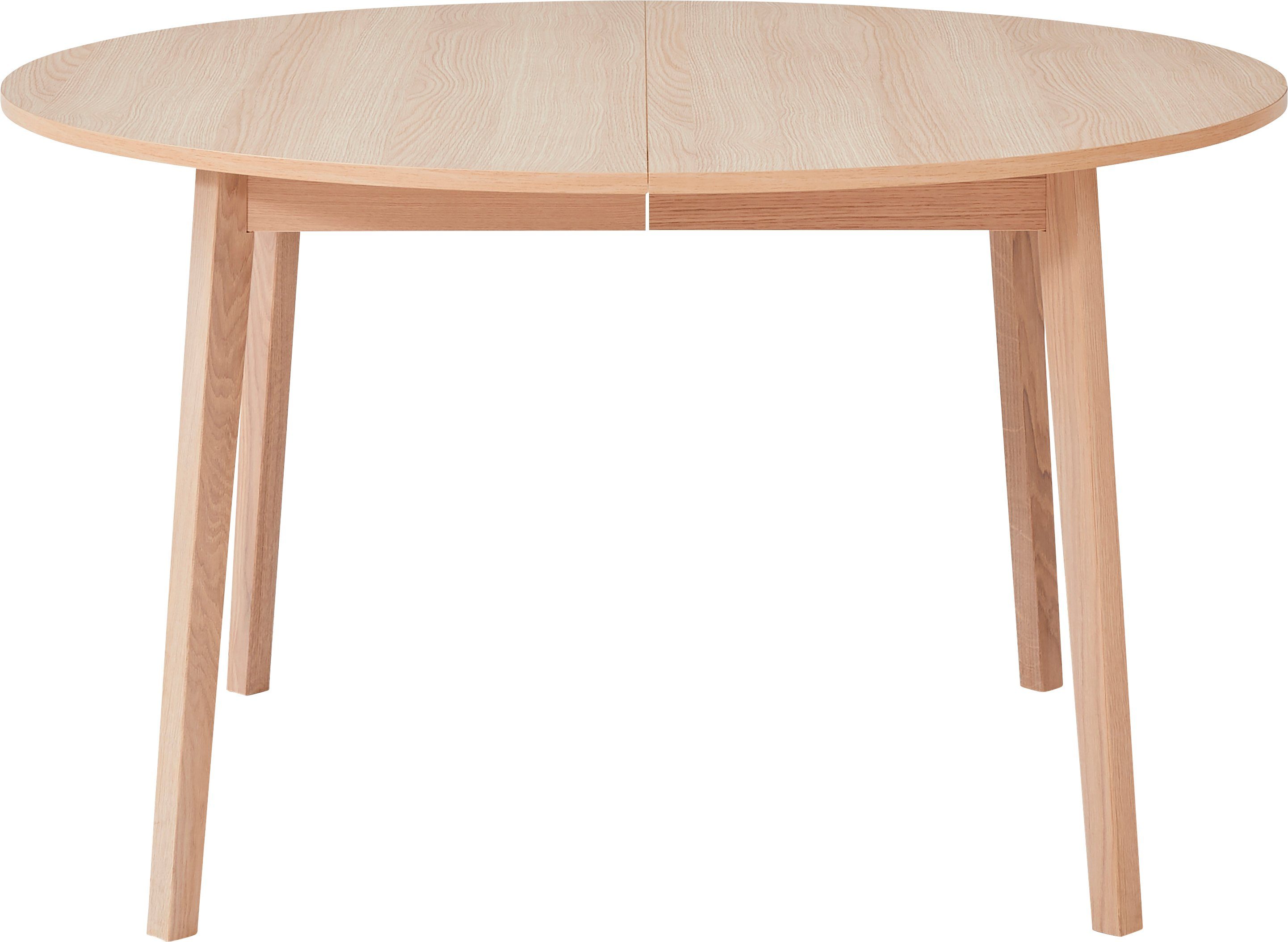 Hammel Furniture Esstisch Basic by Hammel Single, Ø130/228 cm, Gestell aus Massivholz, inklusive 2 Einlegeplatten Naturfarben