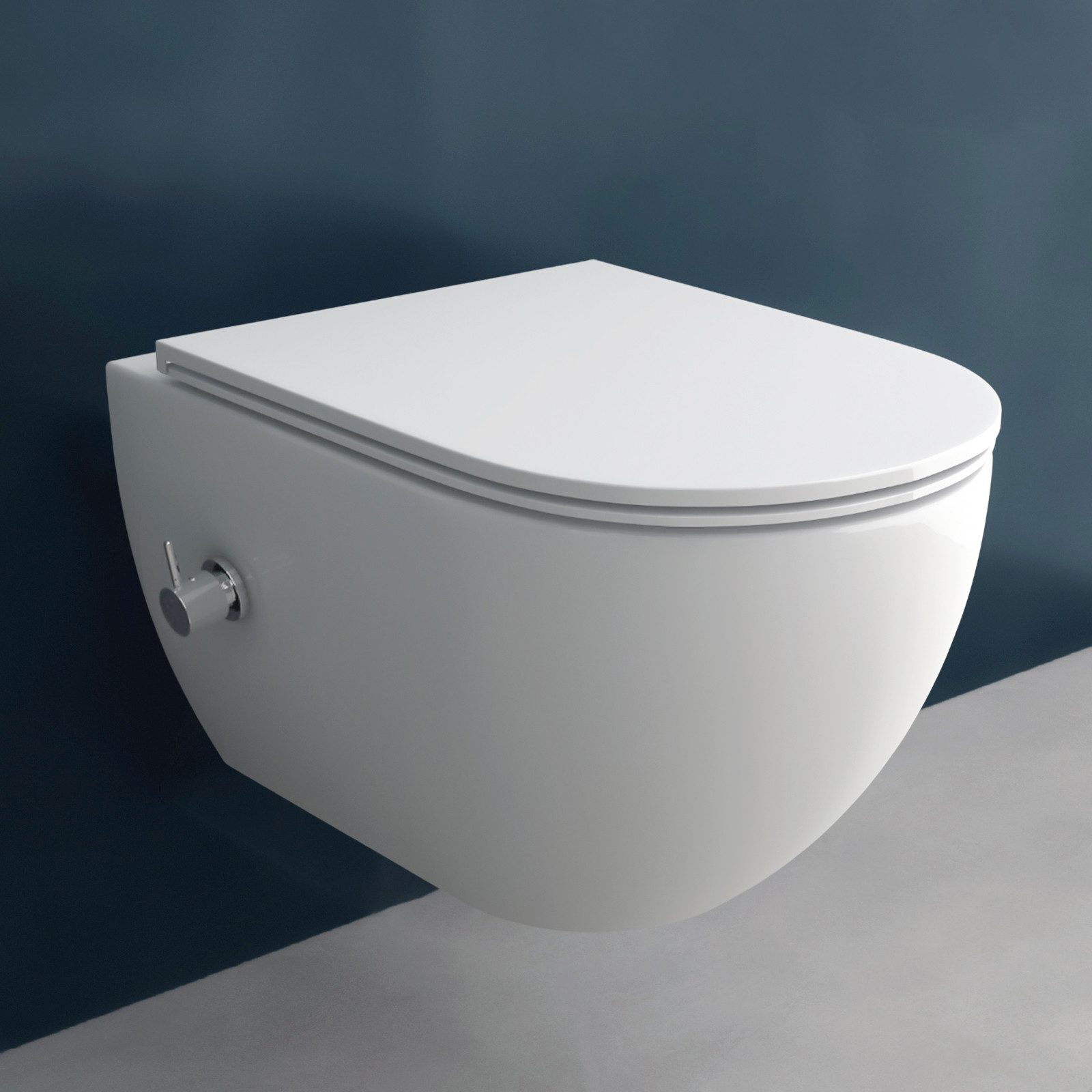 Alpenberger Dusch-WC Hänge WC mit Bidet Funktion, Tiefspül WC Spülrandlos mit WC Sitz, Wand WC, Bidet Toilette mit seitlich angebrachter Armatur