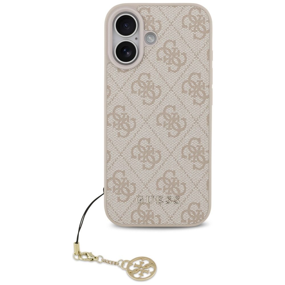Guess Handyhülle MagSafe Case Schutzhülle, MagSafe-kompatibel, 4G-Muster, goldfarbener Anhänger