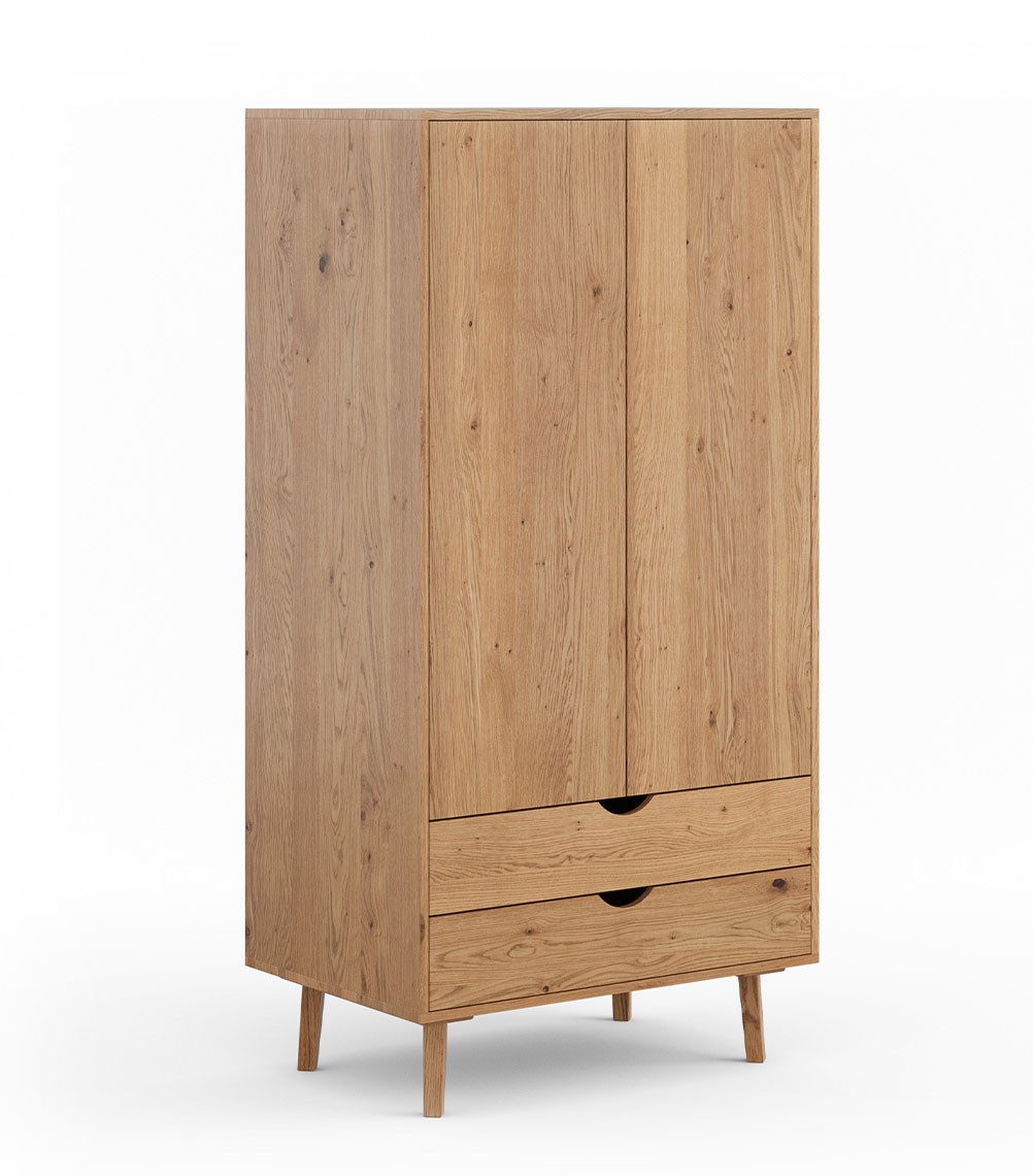 Feldmann-Wohnen Kleiderschrank Simona (mit Türen, mit Schubladen, mit Kleiderstange, 1-St., Massivholz, geölte Oberfläche) 2-türig Massivholz geölt Eiche Natur