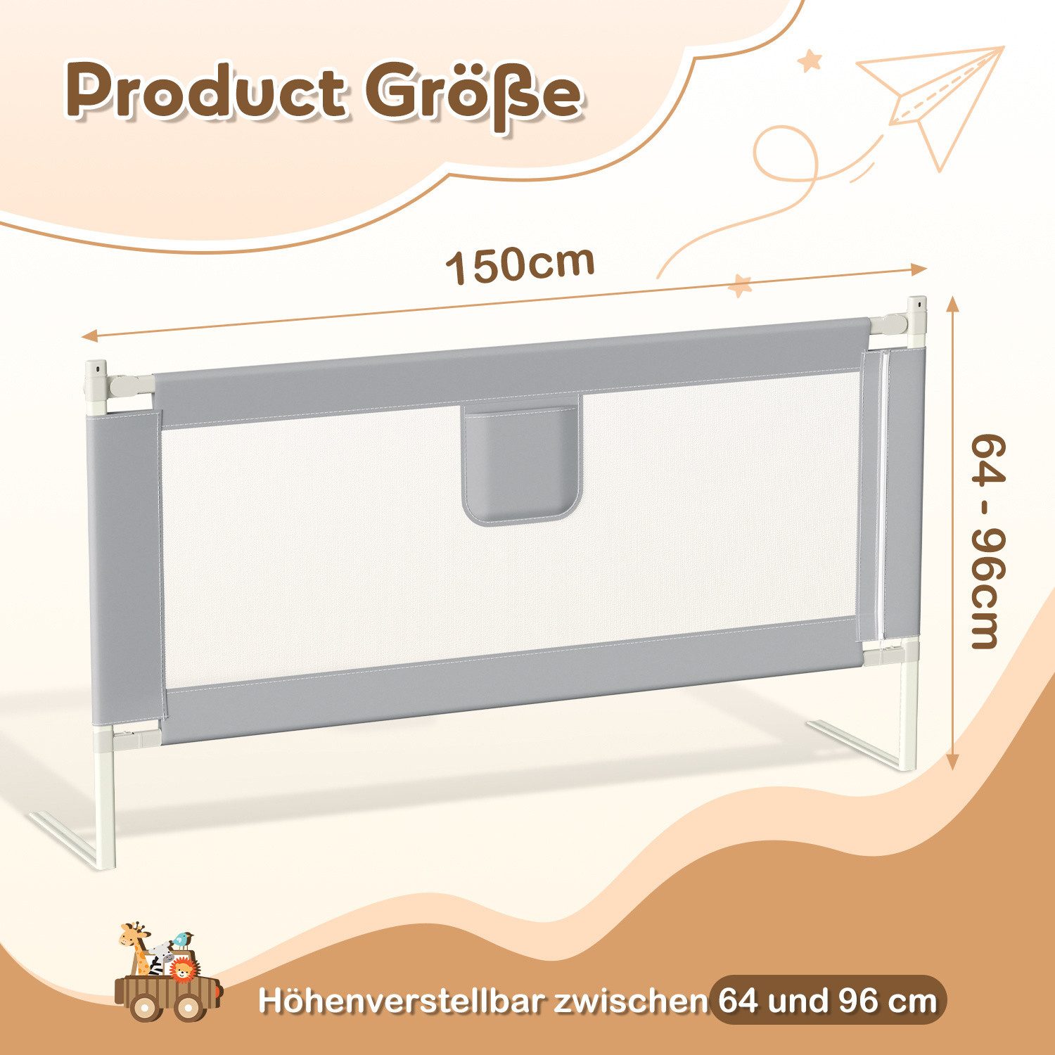 Clanmacy Bettschutzgitter Bettschutzgitter Bettgitter Kinderbettgitter Bettschutz Baby 150cm – Bild 2 von 5