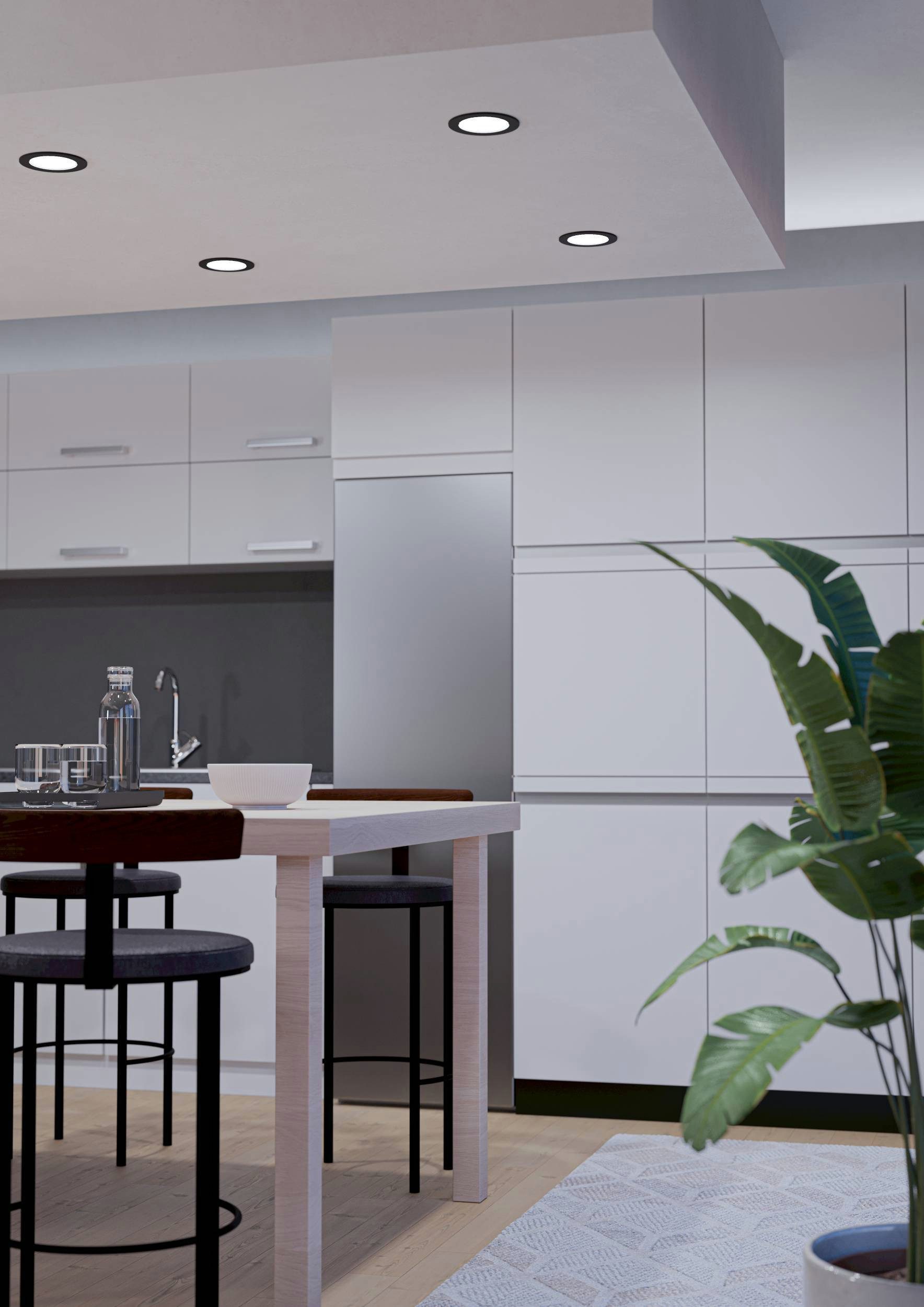 EGLO Einbauleuchte Fueva 6-Z Deckenlampe, ZigBee, App und Sprachsteuerung, Badlampe, IP44, Bluetooth, CCT - über Fernbedienung, Dimmfunktion, Farbwechsel, RGB, dimmbar über Fernbedienung, mehrere Helligkeitsstufen, LED fest integriert, Kaltweiß, RGB, Einbauleuchte - Ø12 x ET40 cm - schwarz - 5W inkl.