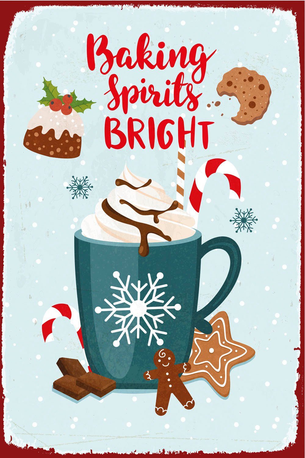 queence Metallbild Baking Spirit, Schneeflocken, Schriftzug, Weihnachten (1 St), Stahlschilder