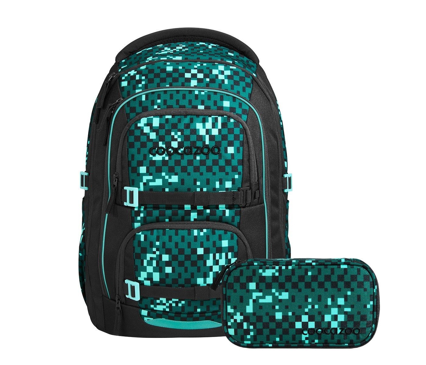 coocazoo Schulranzen Schulrucksack-Set PORTER, Pixel Blox 2-teilig (2-teilig), ergonomisch, Körpergröße: 135 - 180 cm, Easy-Grow-System