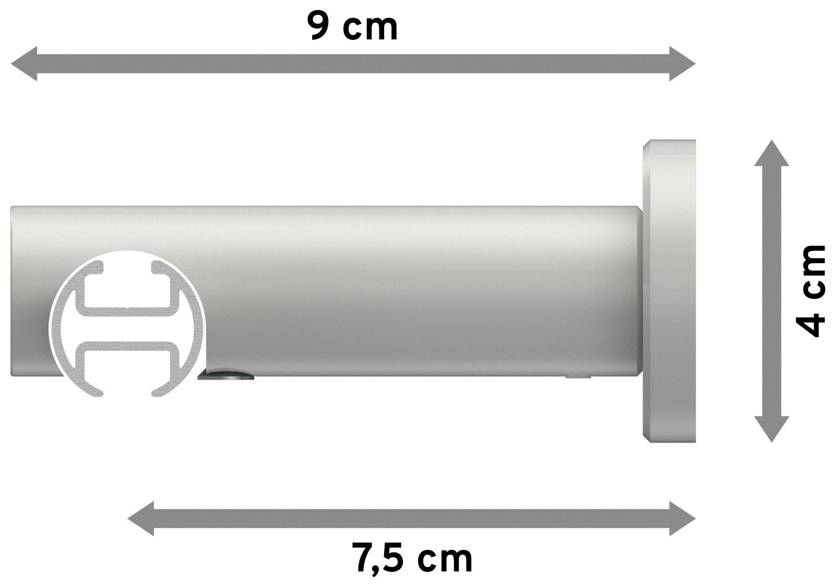 INTERDECO Innenlaufschiene Platon Zoena, Ø 20 mm, 1-läufig, Fixmaß, kürzbar, Wandmontage, Aluminium, Silbergrau / Weiß / Bicolor