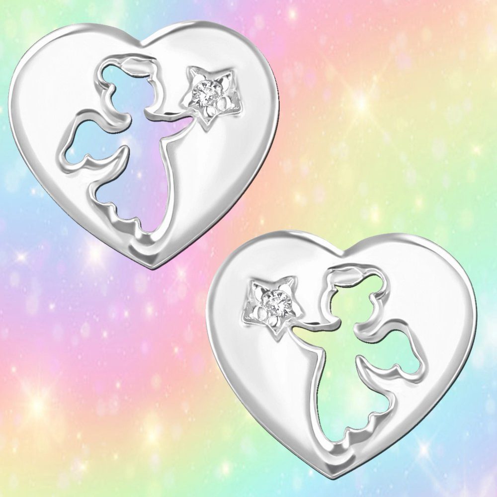 Limana Paar Ohrstecker Herz Engel 925 Silber Ohrringe Kinder Mädchen Schmuck (inkl. Geschenkdose), Einschulung Schulanfang Idee Geschenk Frauen Freundin