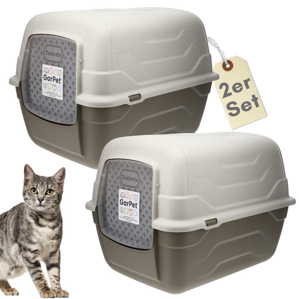 GarPet Katzentoilette 2er Set Katzenklo mit Deckel - Haube kippbar - XXL Katzentoilette
