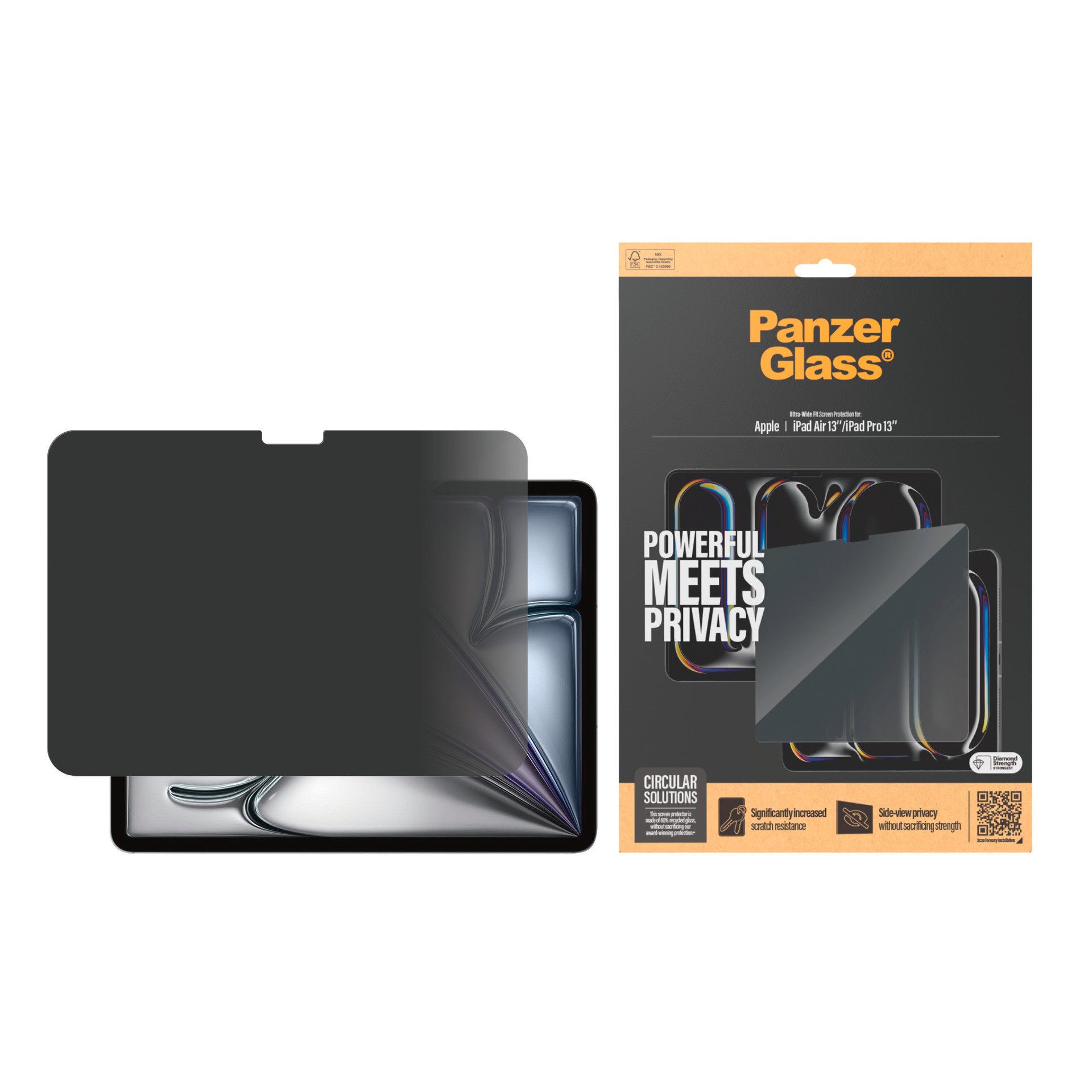 PanzerGlass Displayschutzglas Ultra-Wide Fit Privacy Screen Protection für Apple iPad Air, Apple iPad Pro 13, Displayschutzfolie, Schutzfolie, Sichtschutz, kratz- & stoßfest
