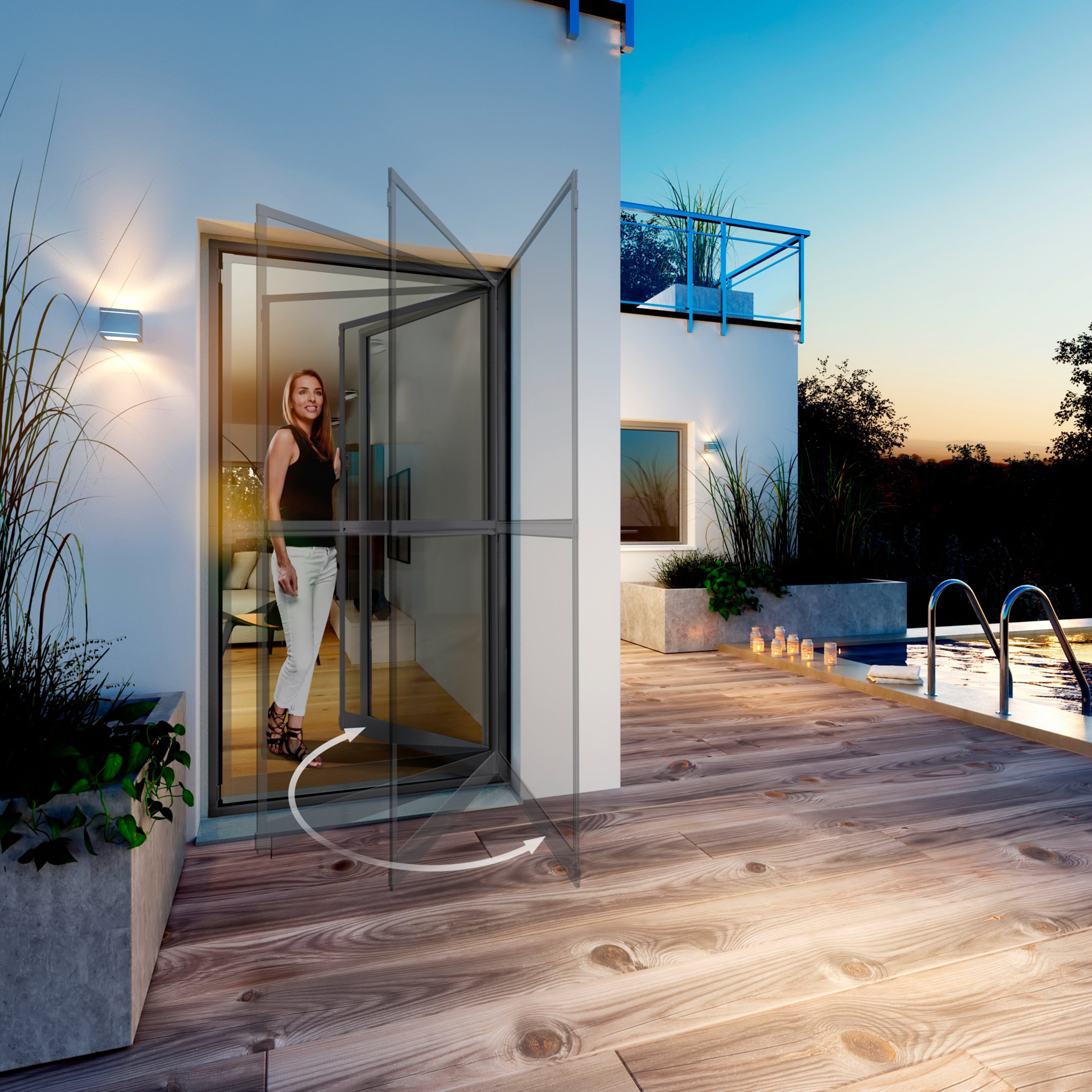 Windhager Insektenschutz-Tür Expert, Pendeltür mit Alurahmen, Fliegengitter für Balkon, Terrasse, (Packung, 1-St), Fliegengittertür 100 x 210 cm, erhältlich in anthrazit oder weiß