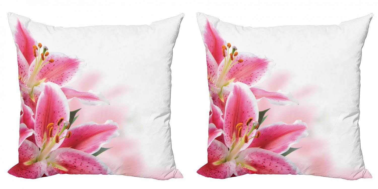 Kissenbezüge Modern Accent Doppelseitiger Digitaldruck, Abakuhaus (2 Stück), Pink und Weiß Lilien Blumenstrauß