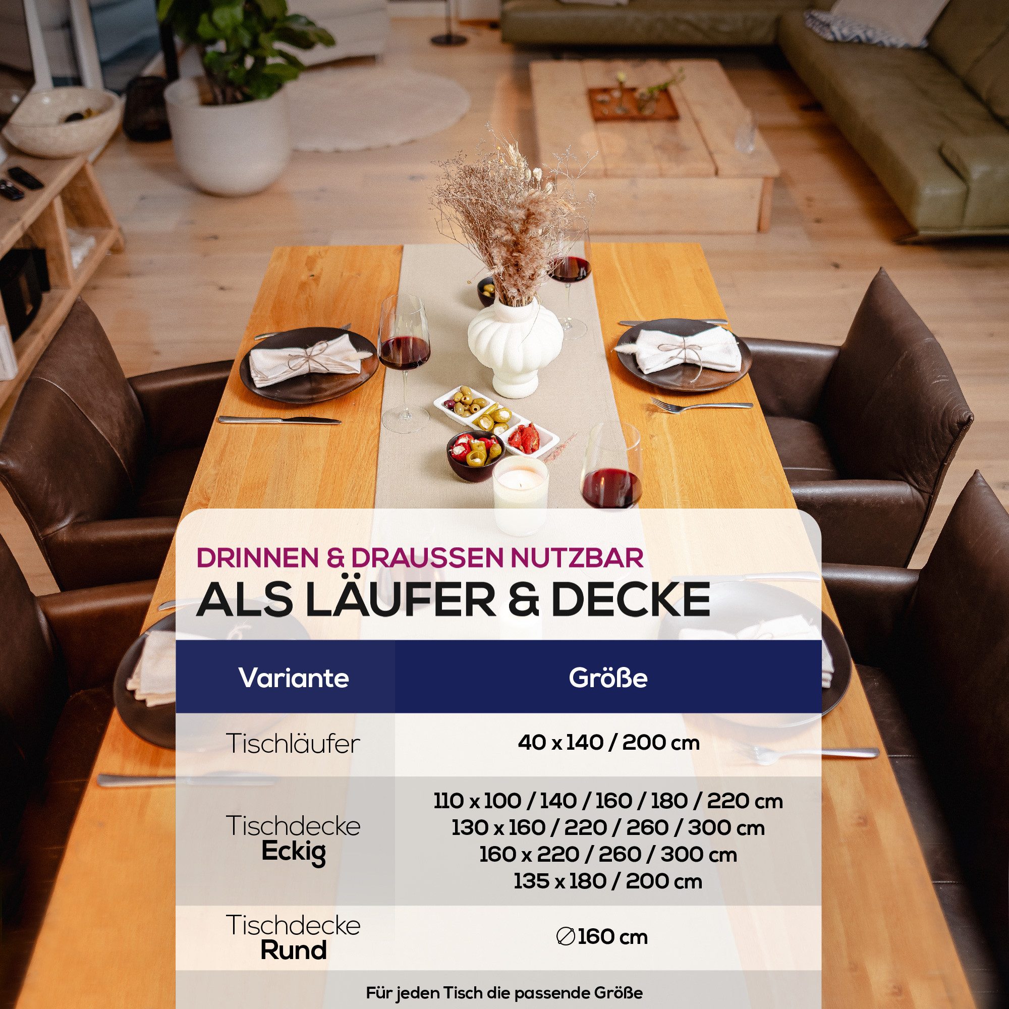 Beautex Tischdecke Lina elegante Leinenoptik, viele Größen und Farben (1-tlg), Schmutzabweisend, knitterarm, sauber umnähmter Saum – Bild 5 von 5