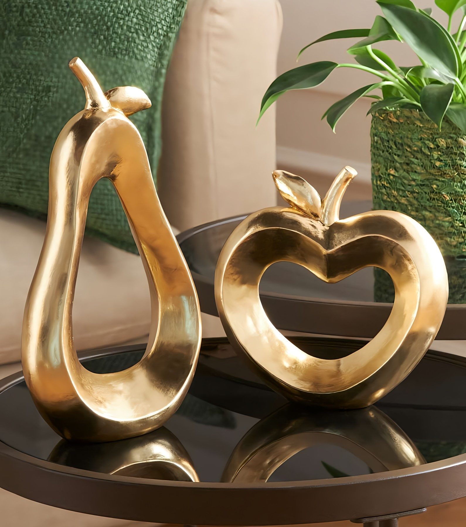 Dekoleidenschaft Dekofigur "Apfel & Birne" Gold, 17 + 26 cm hoch, Tischdeko günstig online kaufen