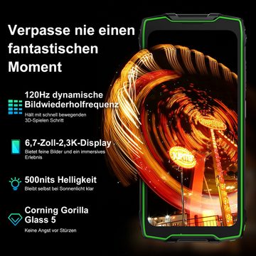 blackview BV9300 Smartphone (6.7 Zoll, 256 GB Speicherplatz, 50 MP Kamera, 2,3K Display, 15080mAh Akku, Fingerabdruck/NFC/IP69K)