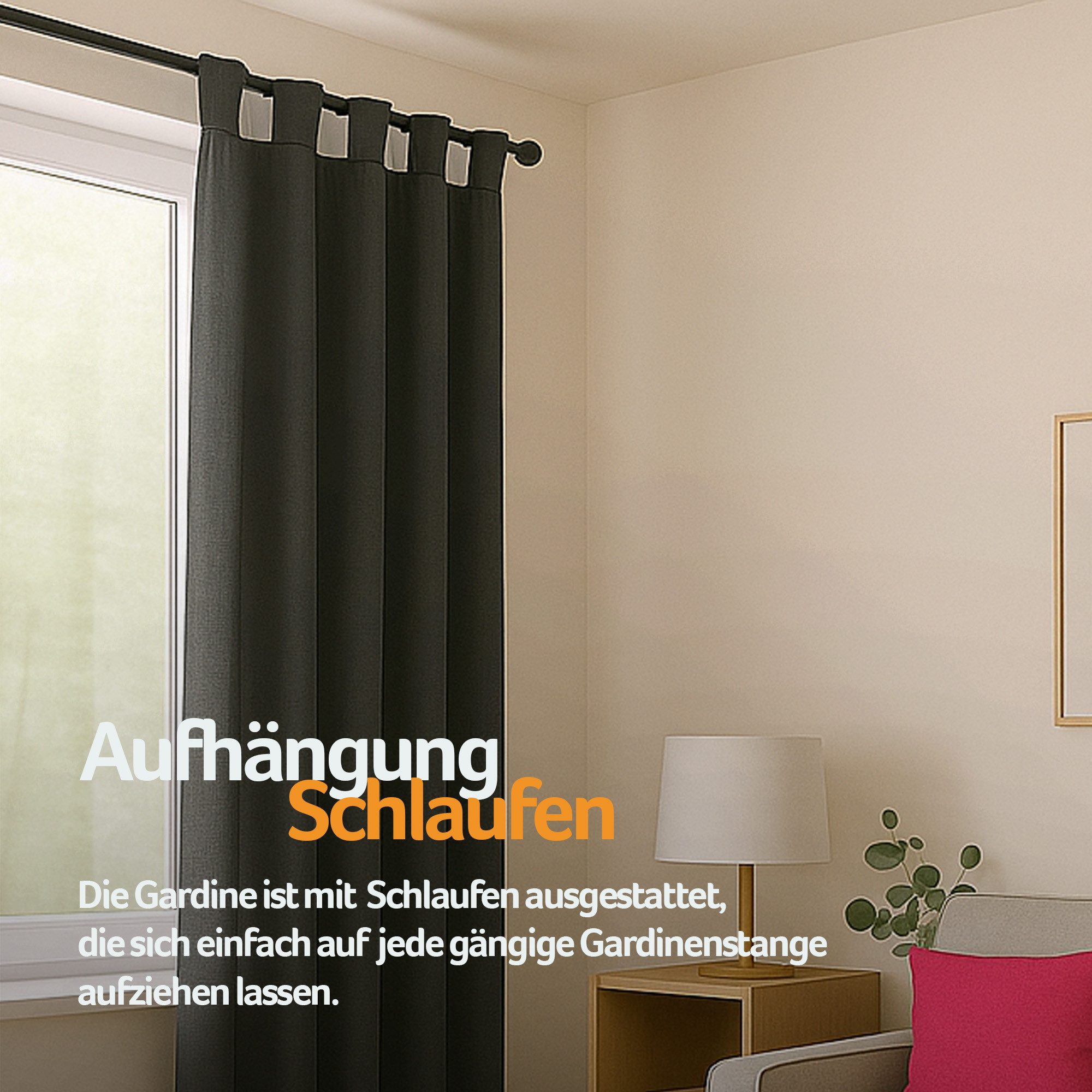Bestlivings Vorhang "Ellen" mit Schlaufen (1 St), Schlaufen, blickdicht, einfarbig, waschbar bei 30°C, bügelleicht, trocknergeeignet – Bild 3 von 5